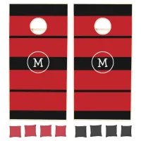 Monogrammed Black and Red Corn Hole Game Funny