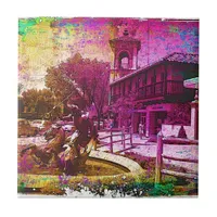 Vintage Neptune Fountain Colorful Grunge Ceramic Tile