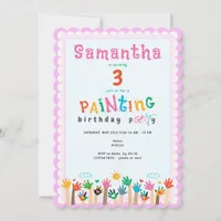 Cute Finger Painting Pink Girl Art Birthday Party Invitation