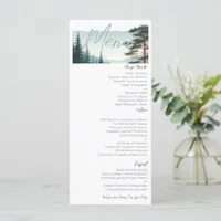 Watercolor Pine Forest Landscape Modern Wedding  Menu