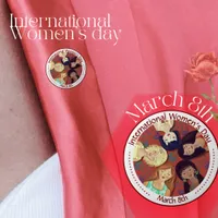 Happy International Women's Day Portrait Red Button