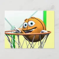 Funny Cartoon Basketball in a Hoop Postcard