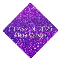 Shiny Glittered Purple Sparkling Custom Name Graduation Cap Topper