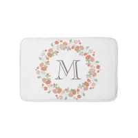 coral roses wreath monogram bath mat