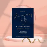 Classy Script Navy Gold Wedding Anniversary Party Invitation