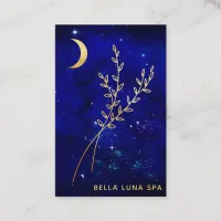 *~*  Blue Gold Crescent Moon  Branch Leaves Business Card