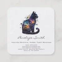 Watercolor Cat With Stars Square Business Card