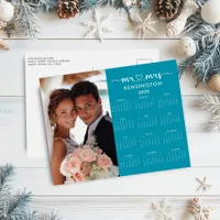 2025 Teal Blue Mr Mrs Newlywed Just Married Photo Holiday Postcard