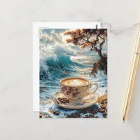 Coffee and the Wave at Sea Postcard