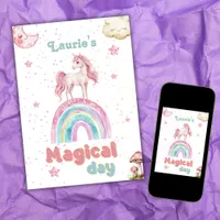 Magical Day Unicorn Pastel Rainbow Confetti Girly Invitation