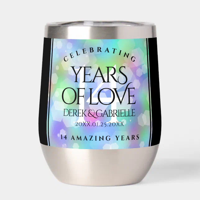 Elegant 14th Opal Wedding Anniversary Celebration Thermal Wine Tumbler