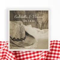 Cowboy Hat and Barn Wood Country Western Wedding Napkins
