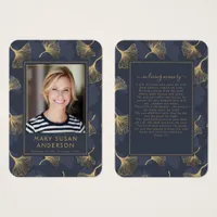 Blue Gold Photo Funeral Memorial Prayer Card