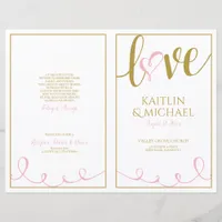 Love Script Heart Wedding Programs Pink & Gold