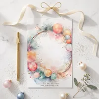 Pastel Watercolor Ornament Wreath Winter Holiday Stationery