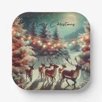 Vintage Reindeers and Christmas Lights   Paper Plates