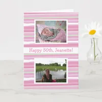 Pink Watercolor Birthday Now and Then Photos Card
