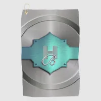 Metallic Blue Green Steel trompe l’œil Monogram  Golf Towel