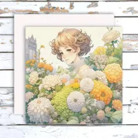 Anime Girl in Yellow Flowers Blank