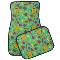 Junk Food Pattern of Hot Dogs Burgers Ketchup Teal Car Floor Mat