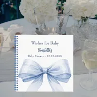 Guest book Baby Shower blue bow boy wishes