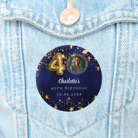 40th birthday navy blue gold stars photo button