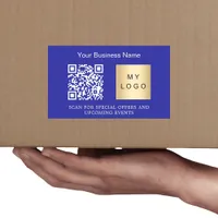 Business name logo qr code dark blue rectangular sticker