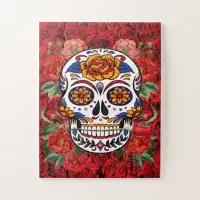 Sugar Skull Pink Red Roses Holidays 11 x 14 Jigsaw Puzzle