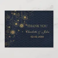 blue gold Snowflakes Winter wedding Thank You Postcard