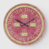 Tea Time Green on Red Large Clock