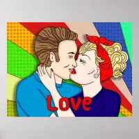 Retro Couple Kissing, 1950's Pop Art  Poster