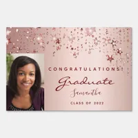 Graduation party rose gold blush stars photo sign
