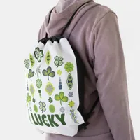 Lucky Shamrock Clover Floral Minimalist  Drawstring Bag