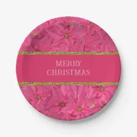 Fuchsia colored poinsettias, floral pattern custom paper plates