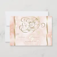 Wedding Rose and Gold Marble Ornate Calligraphy RSVP Card