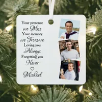 Memorial Remembrance Keepsake Modern 3 Photo Metal Ornament