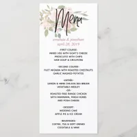Watercolor floral Blush and Rose Gold Wedding Menu
