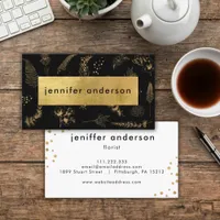 Luxury Faux Gold Floral Black Professional  Business Card