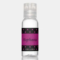 Bright Pink Dots on Black Background Hand Sanitizer