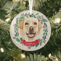 Yellow Labrador Retriever Dog Lover Christmas  Glass Ornament