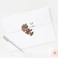 Brown Leaf Stamp Fall in Love Wedding Heart Sticker