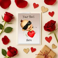 Playful Pink Cartoon Cupid Heart Greeting Card