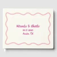 Whimsical Minimal Wavy Sweet Border Pink Wedding Guest Book