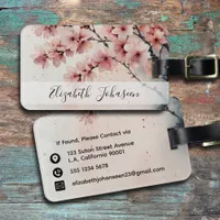 Watercolor Cherry Blossom Floral Girly Script Name Luggage Tag