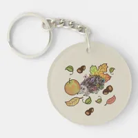 Cute hand drawn hedgehog in fall with leaves keychain