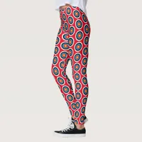 Archery Bullseye Target and Arrows Pattern on Red Leggings