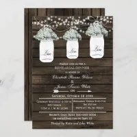 Barnwood mason jars rehearsal dinner invite