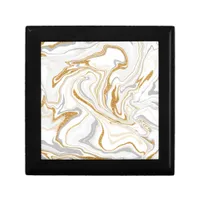 White, Gold and Gray Marble Like Swirls Fluid Art  Gift Box
