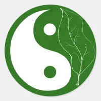 Green Leaf Yin Yang Classic Round Sticker