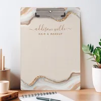 Elegant Gold Glitter Marble Agate Modern Chic Clipboard